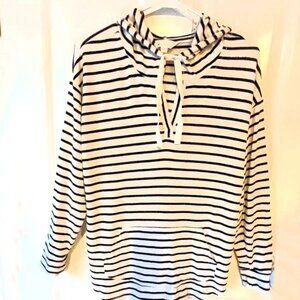 Womens Hoodie Sweatshirt Size M Black and White Striped Lightweight